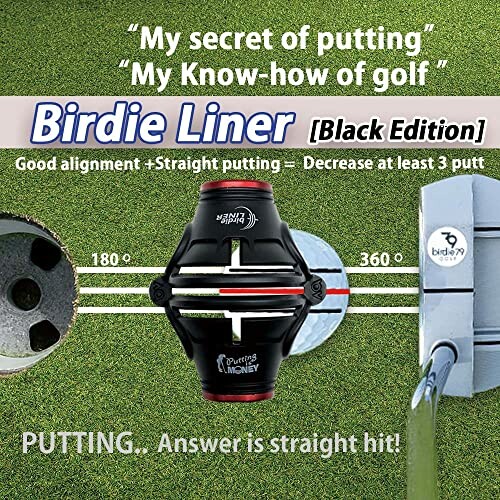 Birdie Liner Black Edition golf putting alignment tool on grass.