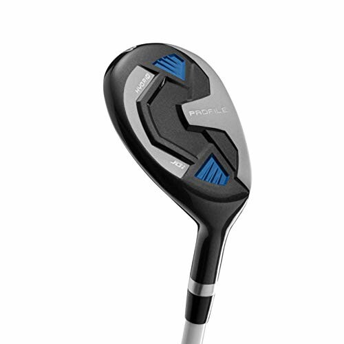 Hybrid golf club with black and blue accents.