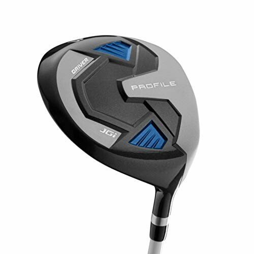 Close-up of a golf driver club head with blue and black accents.